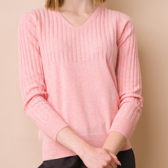 NWT! DongLi- 100% Cashmere Relaxed fit V-neck Sweater in Pink Coral Many Sizes